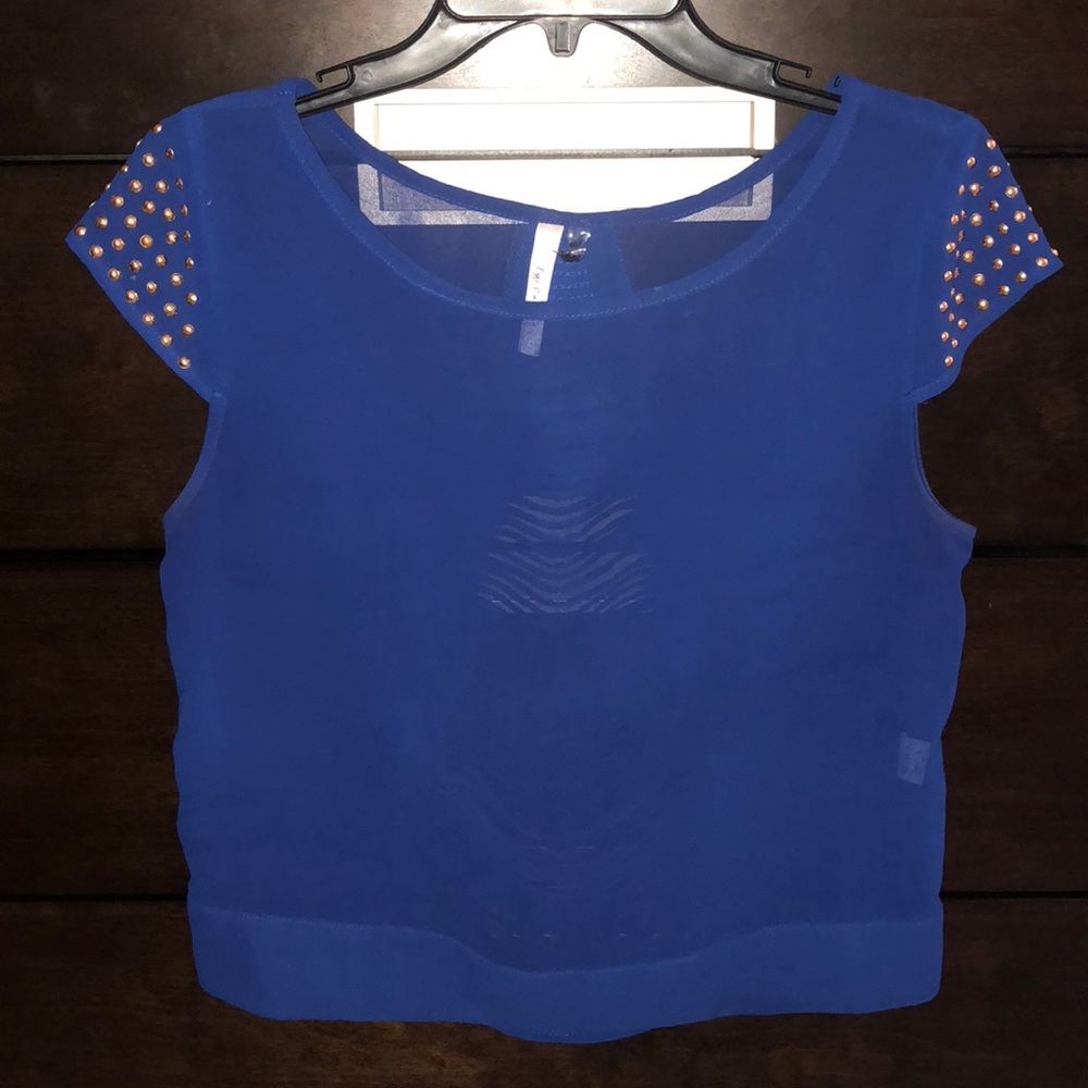 Eye Candy | Blue and Gold Top w/ Fringed Back